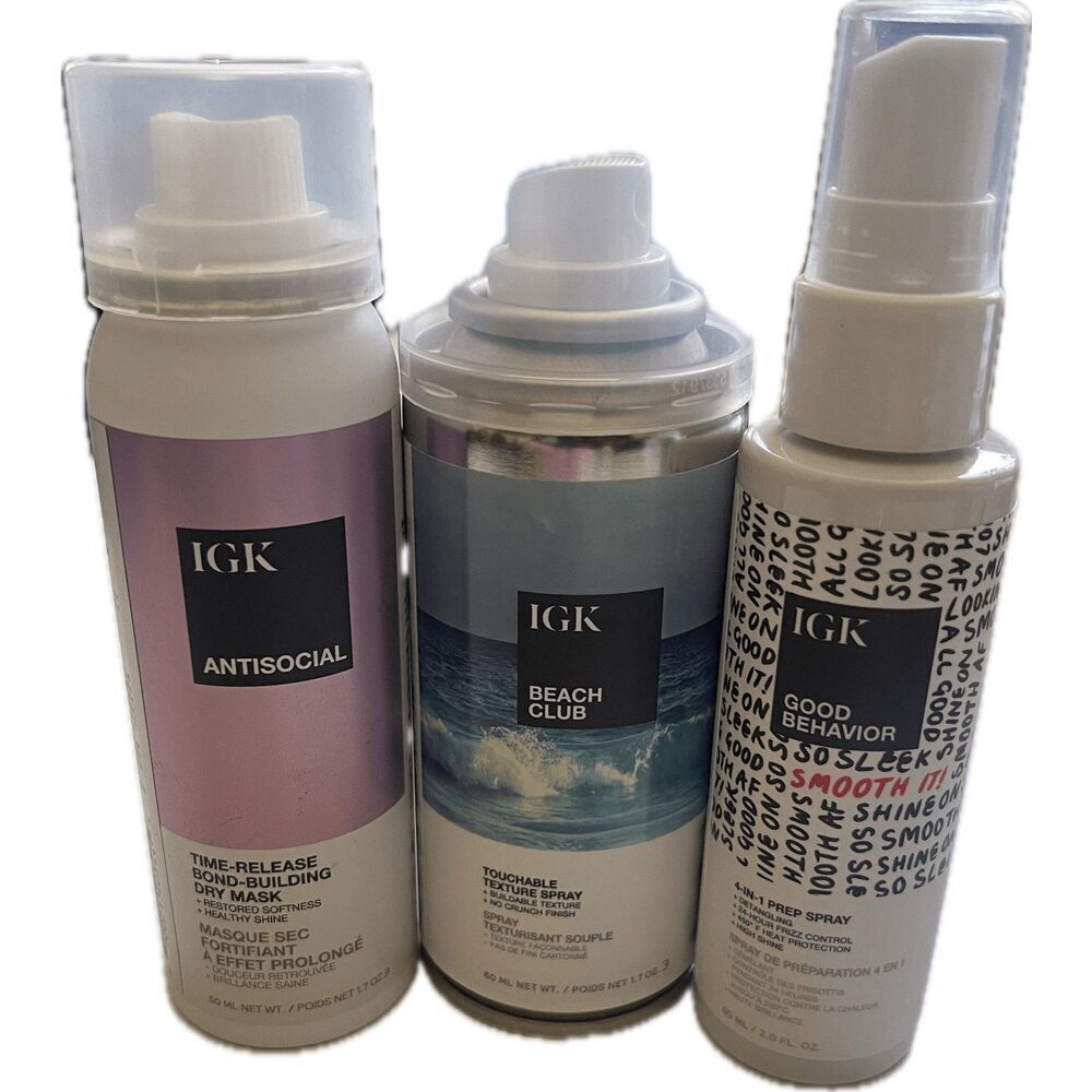 IGK Anti Social Dry Mask, Beach Club, Good Behavior Spray Lot of 3 Travel Size